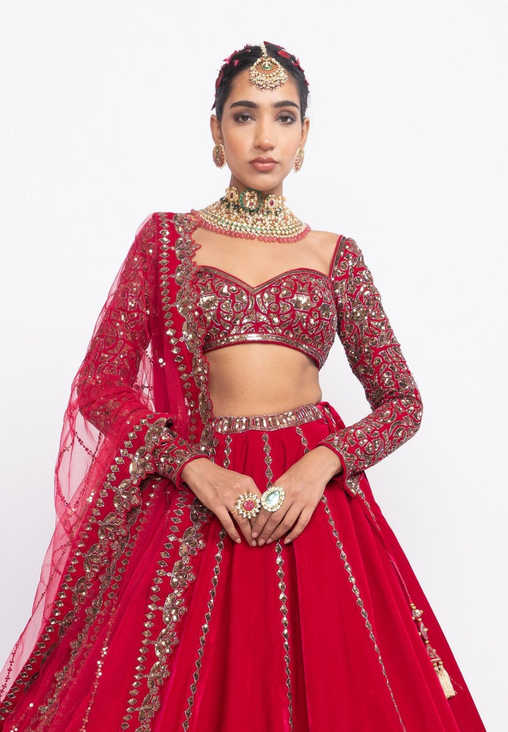 Red Tiered Lehenga Set Vvani by Vani Vats - Fabilicious Fashion