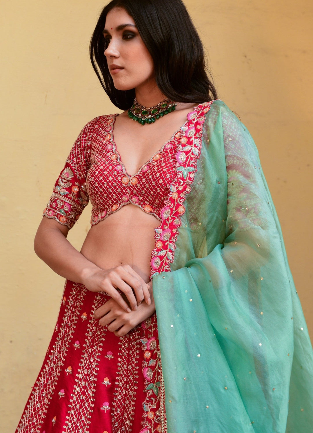 Chamee and Palak Regal Red And Green Zardosi Bridal Lehenga SetFabilicious Fashion