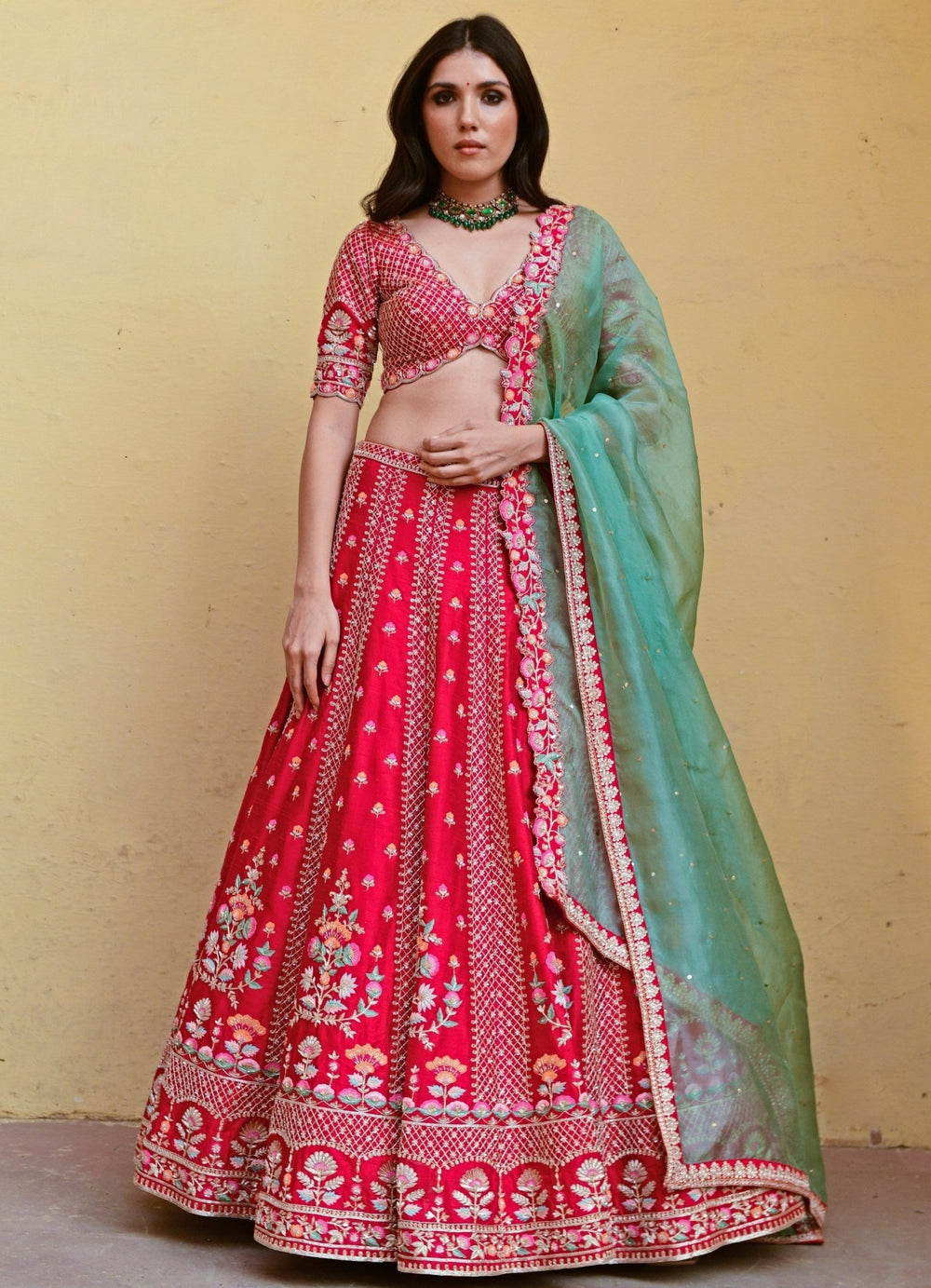 Chamee and Palak Regal Red And Green Zardosi Bridal Lehenga SetFabilicious Fashion