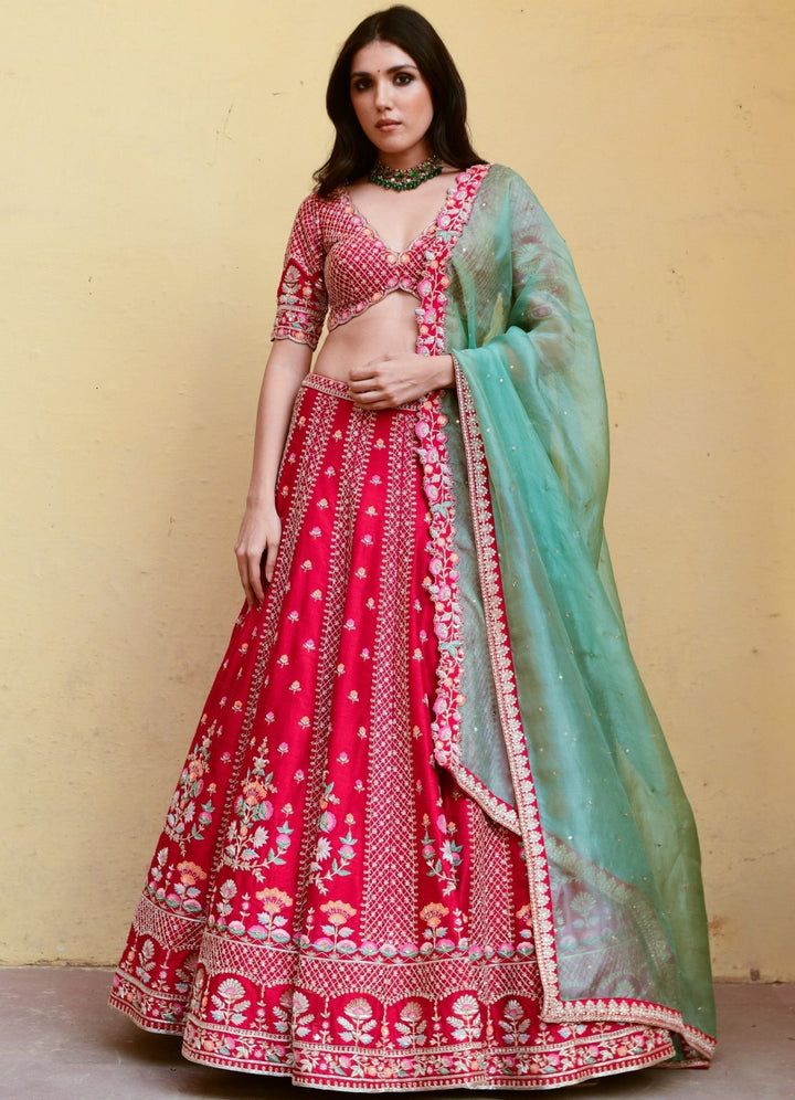 Chamee and Palak Regal Red And Green Zardosi Bridal Lehenga SetFabilicious Fashion