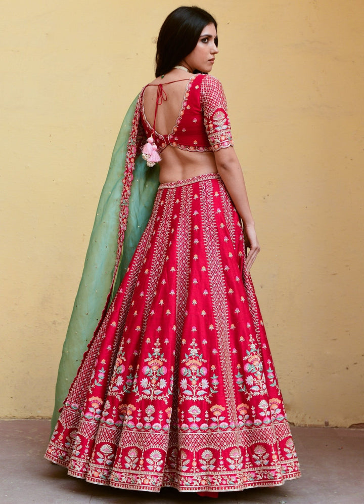 Chamee and Palak Regal Red And Green Zardosi Bridal Lehenga SetFabilicious Fashion