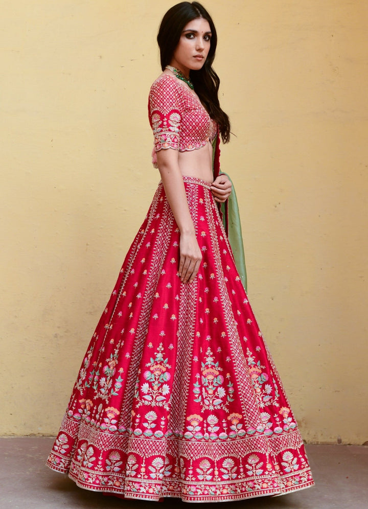 Chamee and Palak Regal Red And Green Zardosi Bridal Lehenga SetFabilicious Fashion
