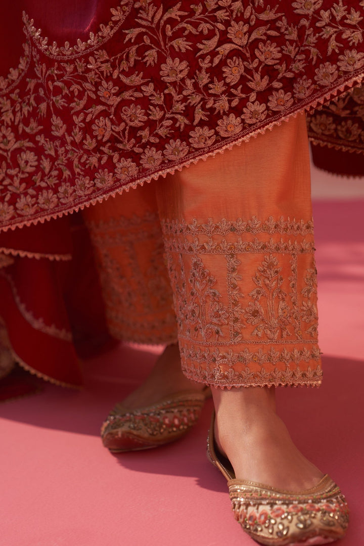 Regal Red And Mustard Yellow Velvet Kurta Set Angad Singh - Fabilicious Fashion