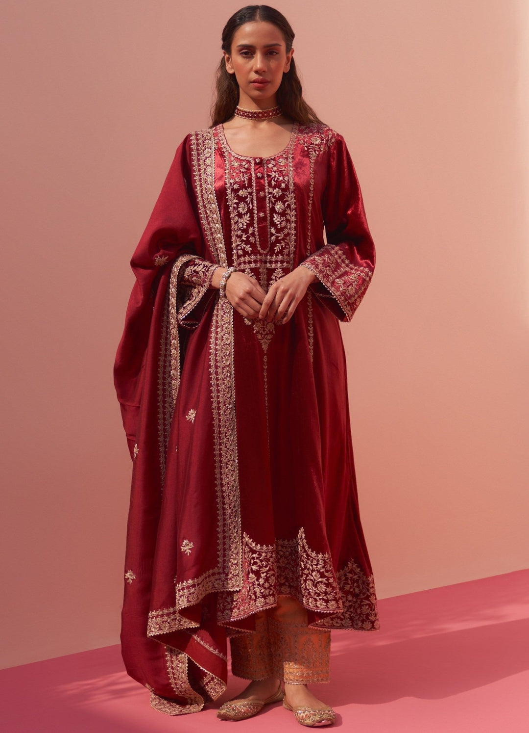 Regal Red And Mustard Yellow Velvet Kurta Set Angad Singh - Fabilicious Fashion