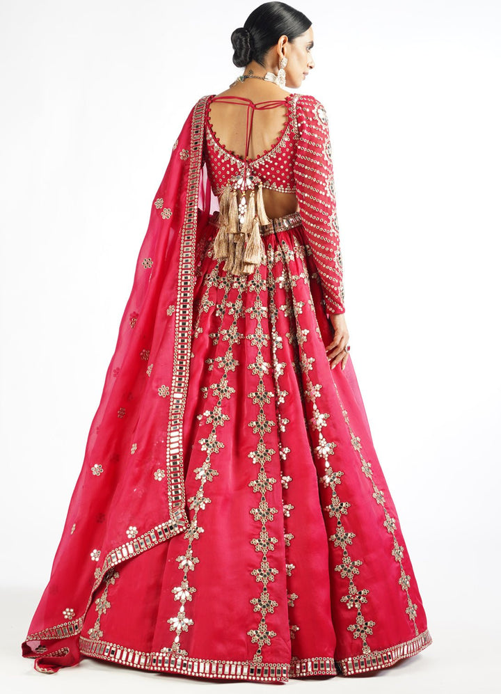 Regal Red Chandelier Drop Lehenga Set With Full Sleeves Blouse Vvani by Vani Vats - Fabilicious Fashion