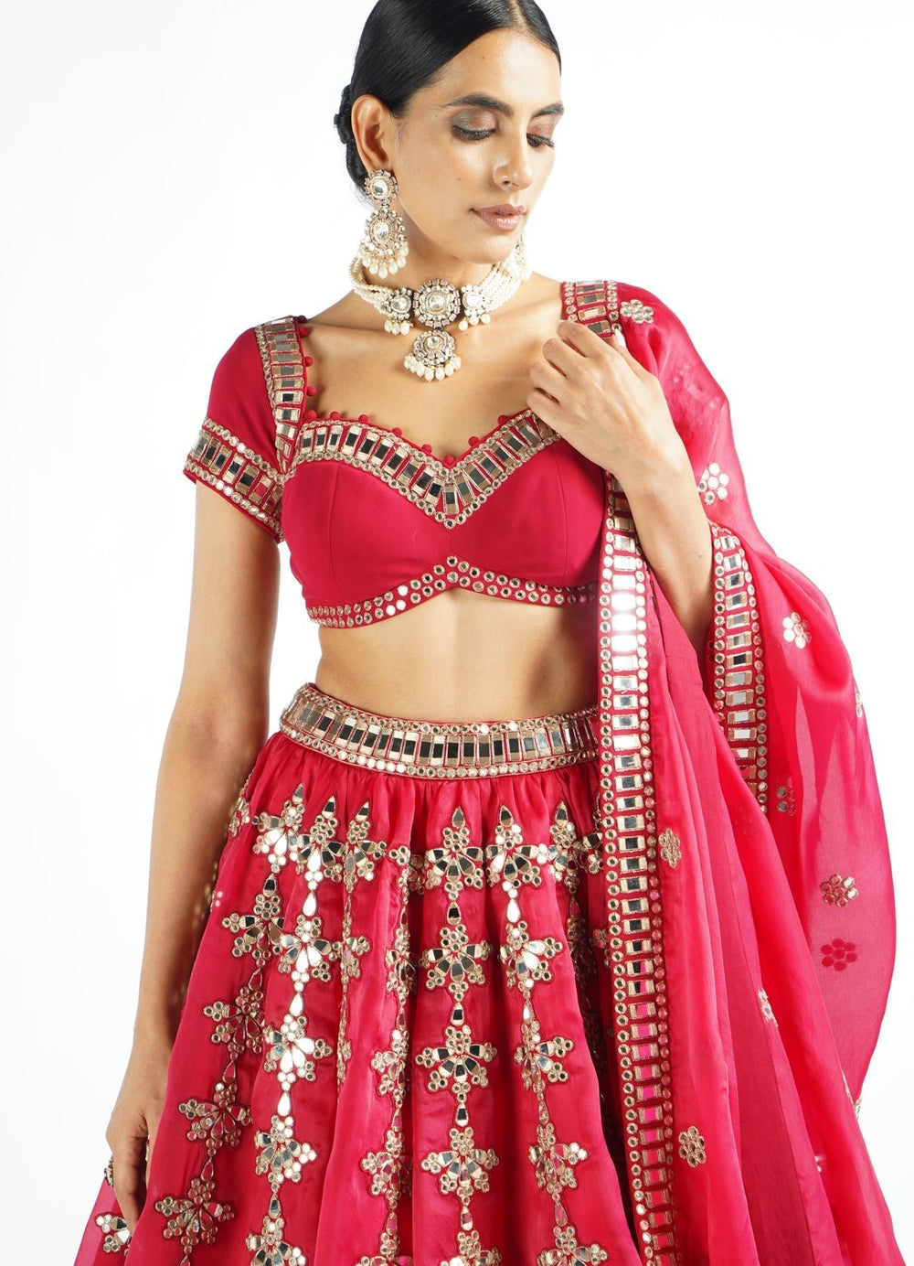 Regal Red Chandelier Drop Lehenga Set Vvani by Vani Vats - Fabilicious Fashion