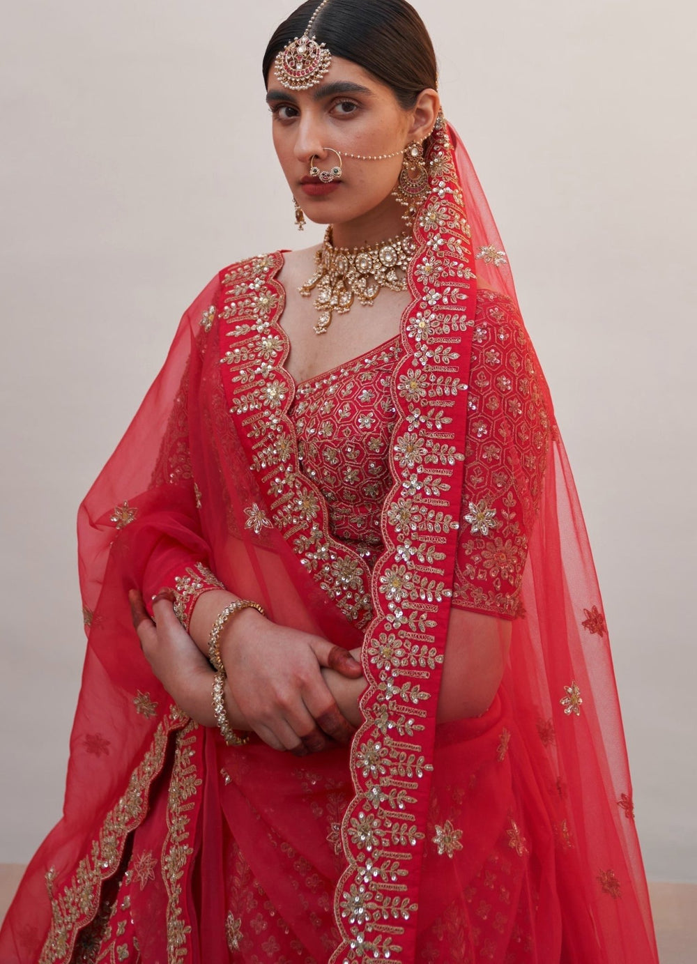 Regal Red Flower Bouquet Double Dupatta Lehenga Set Angad Singh - Fabilicious Fashion