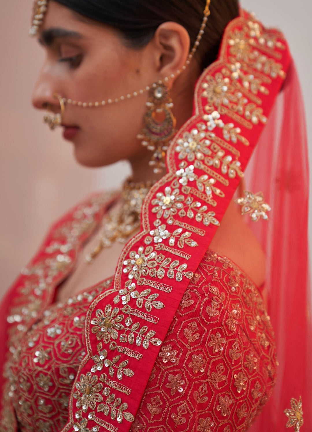 Regal Red Flower Bouquet Double Dupatta Lehenga Set Angad Singh - Fabilicious Fashion