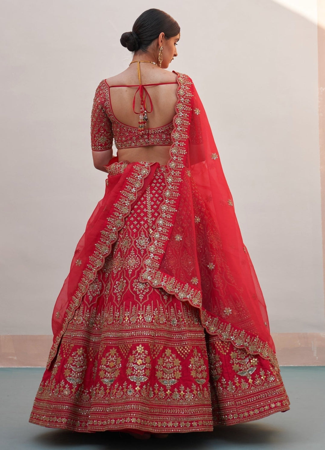 Regal Red Flower Bouquet Double Dupatta Lehenga Set Angad Singh - Fabilicious Fashion