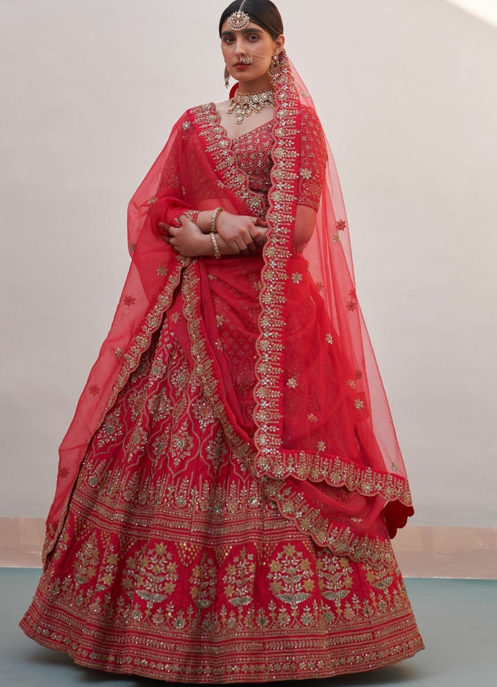 Regal Red Flower Bouquet Double Dupatta Lehenga Set Angad Singh - Fabilicious Fashion