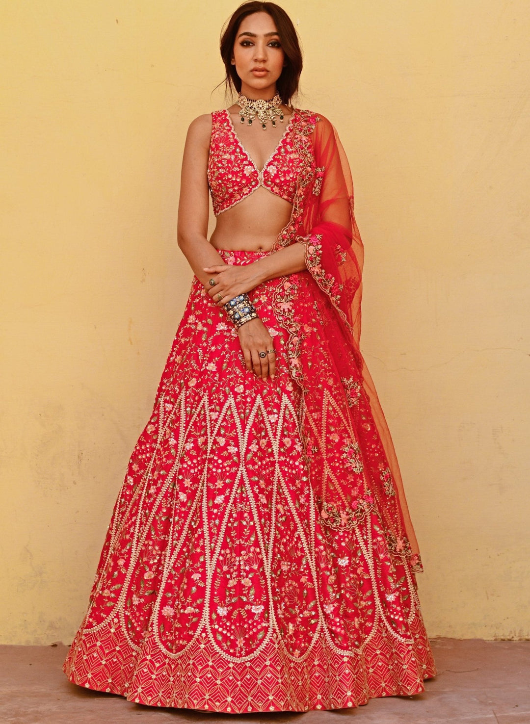 Regal Red Paan Motif Embroidered Lehenga Set Chamee n Palak - Fabilicious Fashion