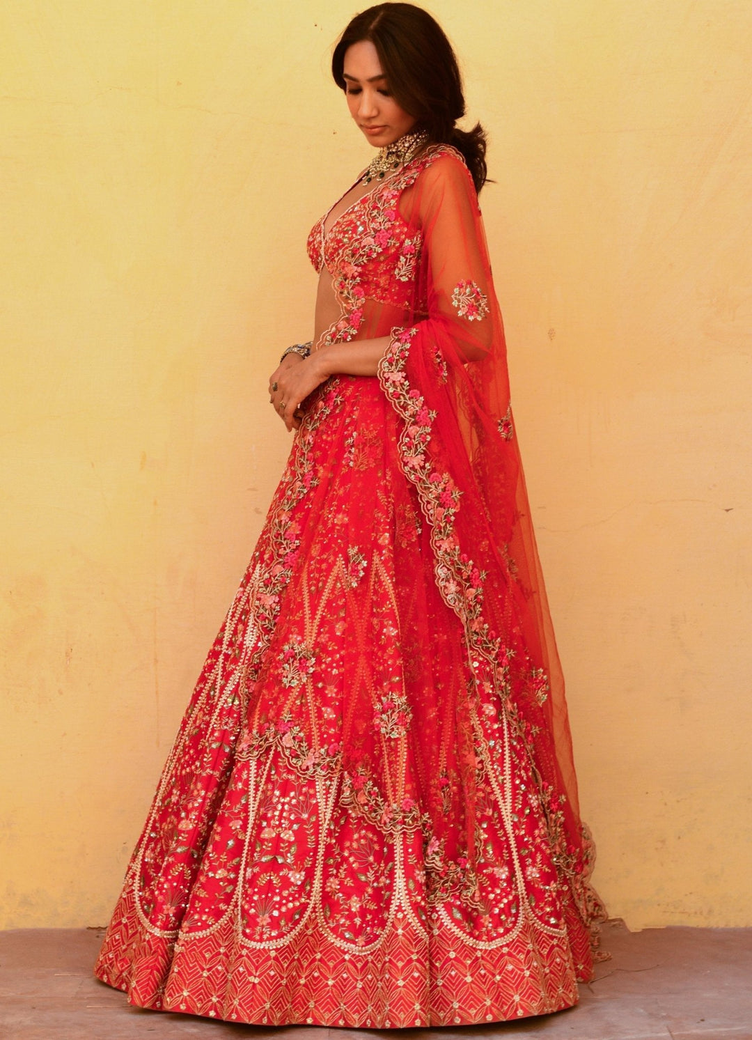 Regal Red Paan Motif Embroidered Lehenga Set Chamee n Palak - Fabilicious Fashion