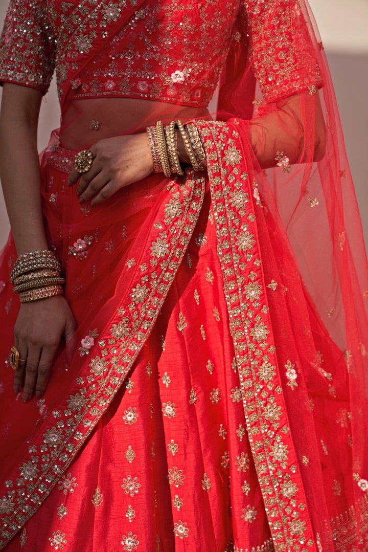 Regal Red Raw Silk Double Dupatta Lehenga Set Angad Singh - Fabilicious Fashion