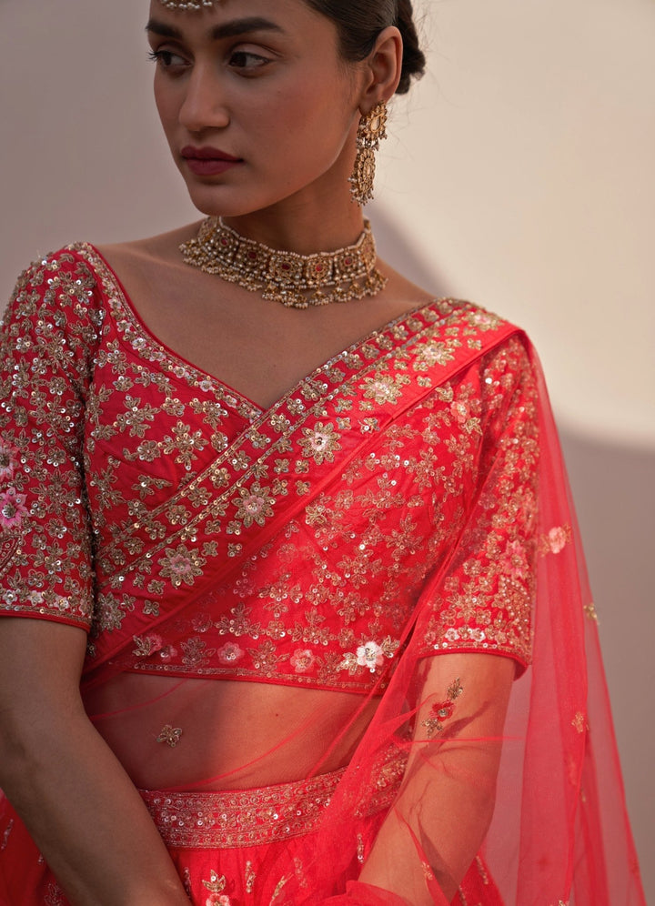 Regal Red Raw Silk Double Dupatta Lehenga Set Angad Singh - Fabilicious Fashion
