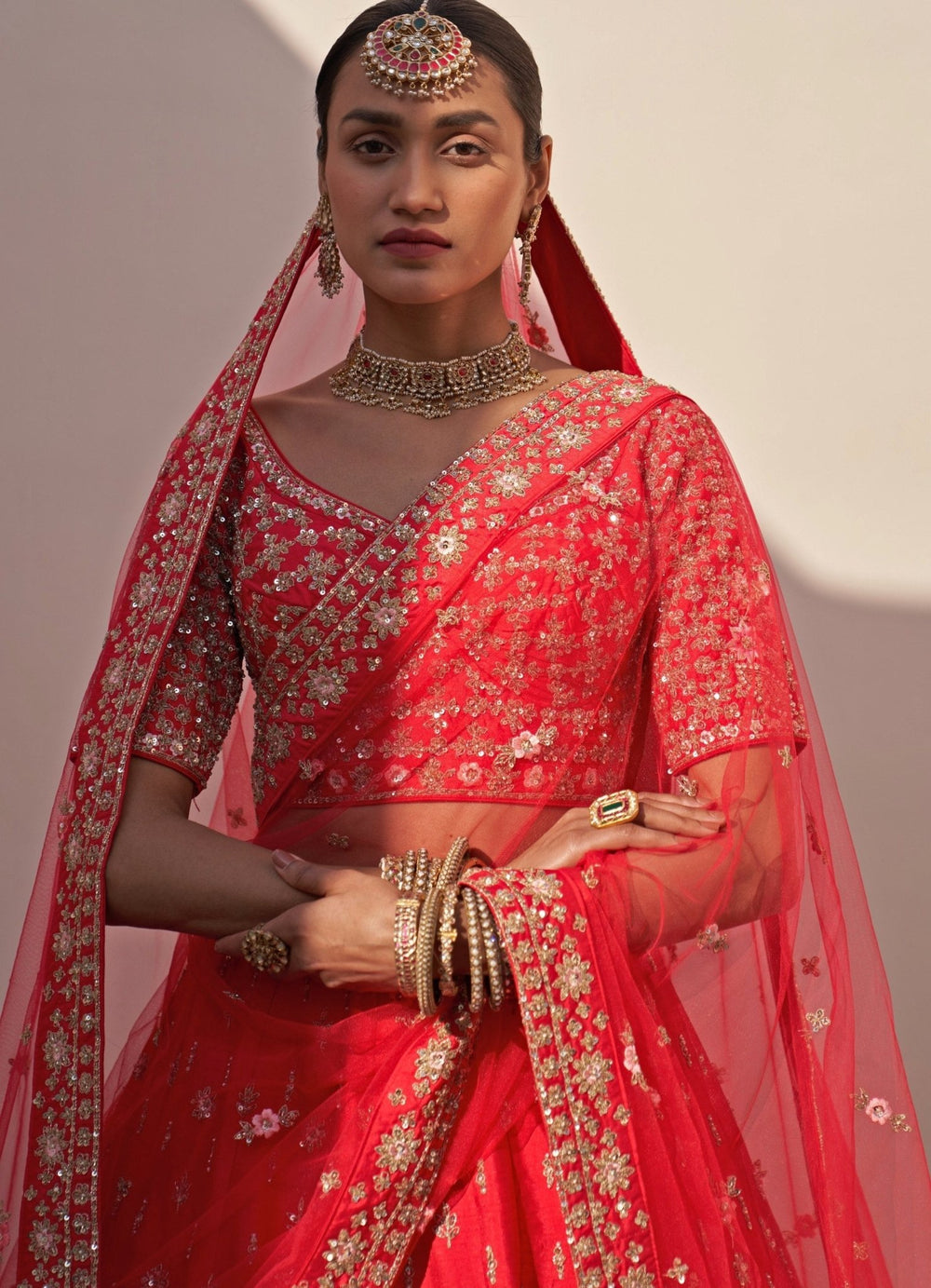 Regal Red Raw Silk Double Dupatta Lehenga Set Angad Singh - Fabilicious Fashion