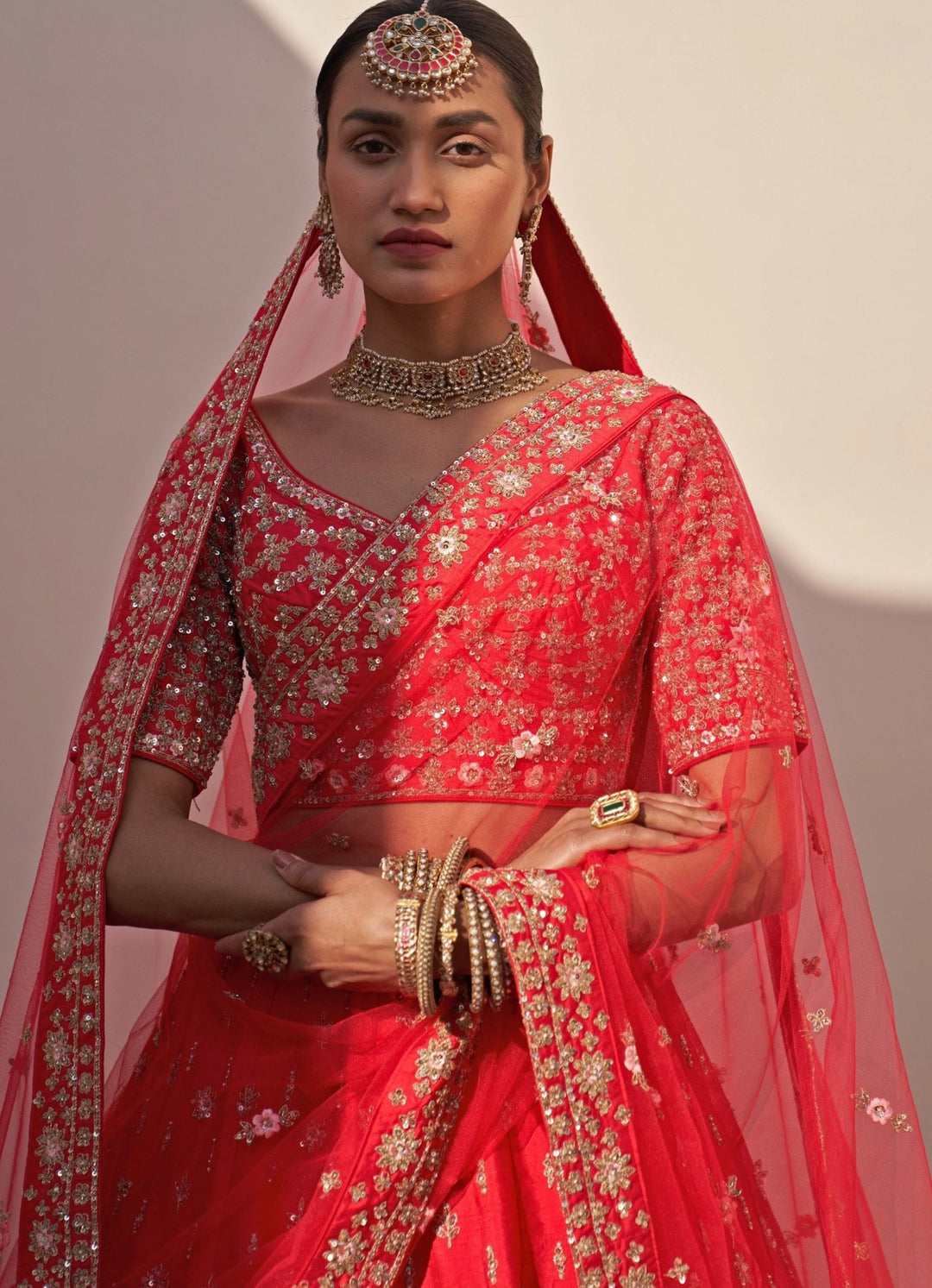 Regal Red Raw Silk Double Dupatta Lehenga Set Angad Singh - Fabilicious Fashion