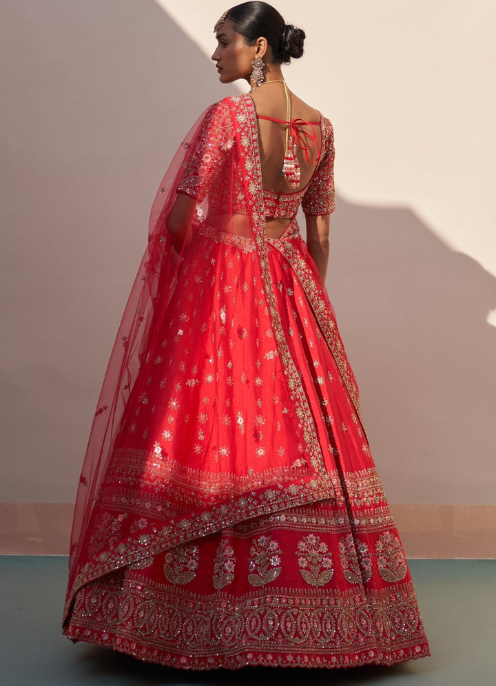 Regal Red Raw Silk Double Dupatta Lehenga Set Angad Singh - Fabilicious Fashion