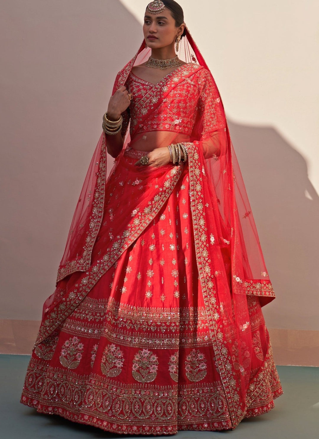 Regal Red Raw Silk Double Dupatta Lehenga Set Angad Singh - Fabilicious Fashion