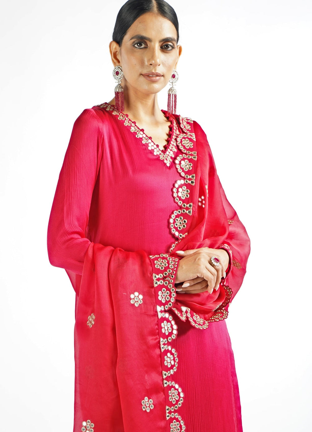 Regal Red Straight Kurta Pant Set Vvani by Vani Vats - Fabilicious Fashion