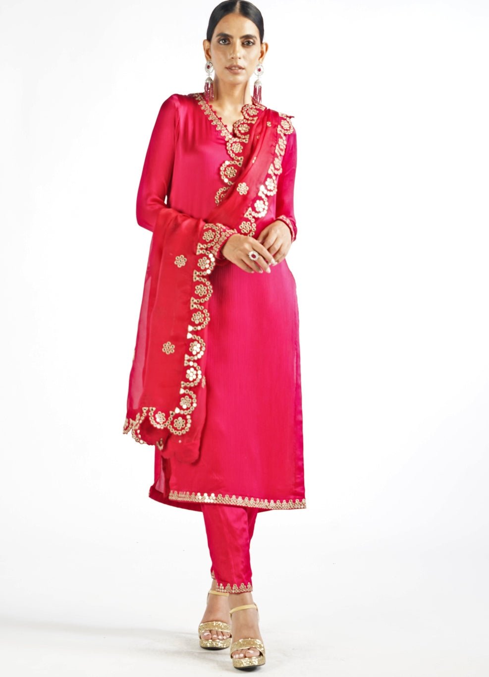Regal Red Straight Kurta Pant Set Vvani by Vani Vats - Fabilicious Fashion