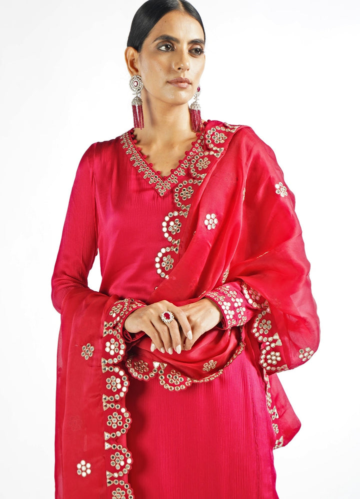 Regal Red Straight Kurta Pant Set Vvani by Vani Vats - Fabilicious Fashion