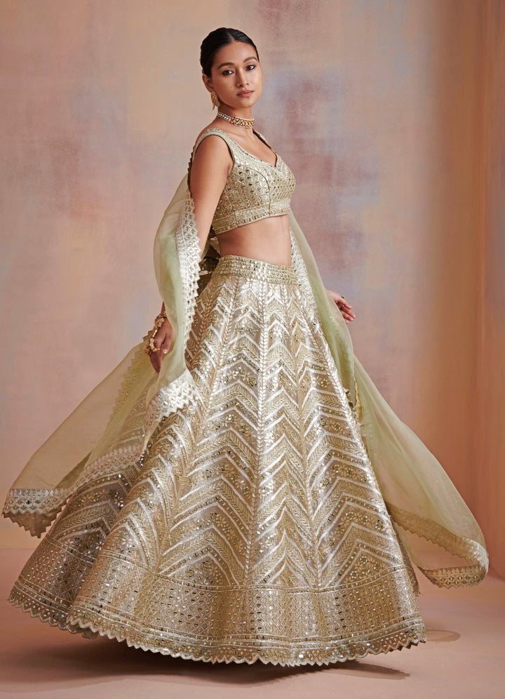 Roohani Ivory Vintage Gold Lehenga Set Suhino - Fabilicious Fashion