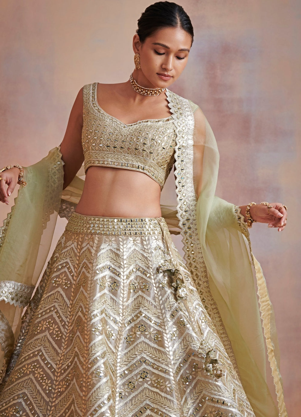 Roohani Ivory Vintage Gold Lehenga Set Suhino - Fabilicious Fashion