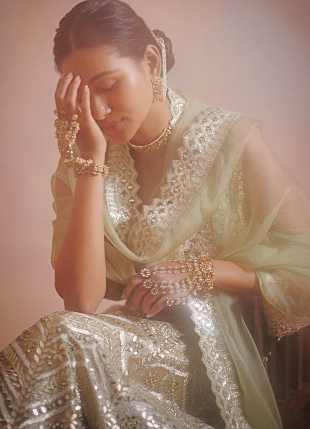 Roohani Ivory Vintage Gold Lehenga Set Suhino - Fabilicious Fashion