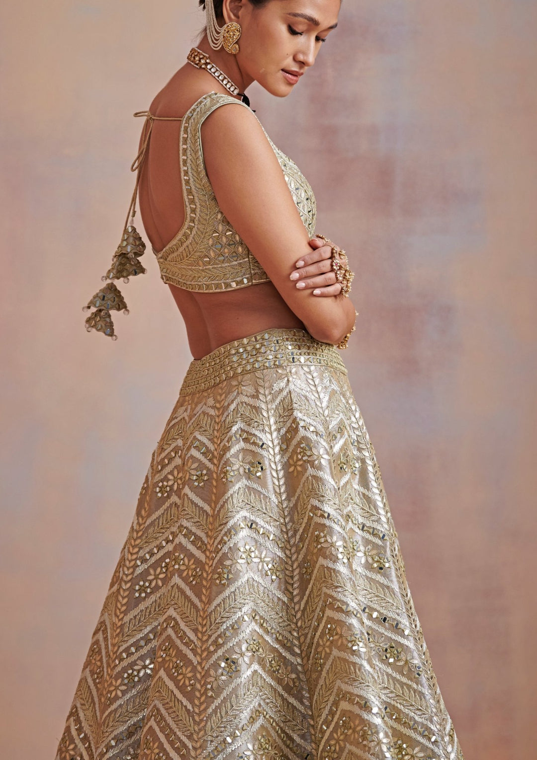 Roohani Ivory Vintage Gold Lehenga Set Suhino - Fabilicious Fashion