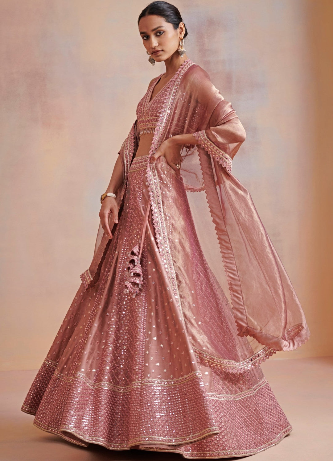 Roop Plum and Onion Pink Embroidered Lehenga Set Suhino - Fabilicious Fashion
