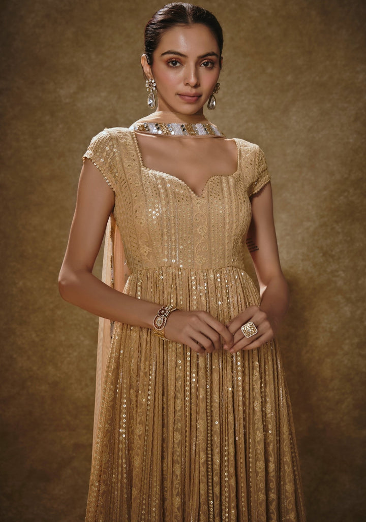 Rose Gold Embroidered Anarkali Set Renee Label - Fabilicious Fashion