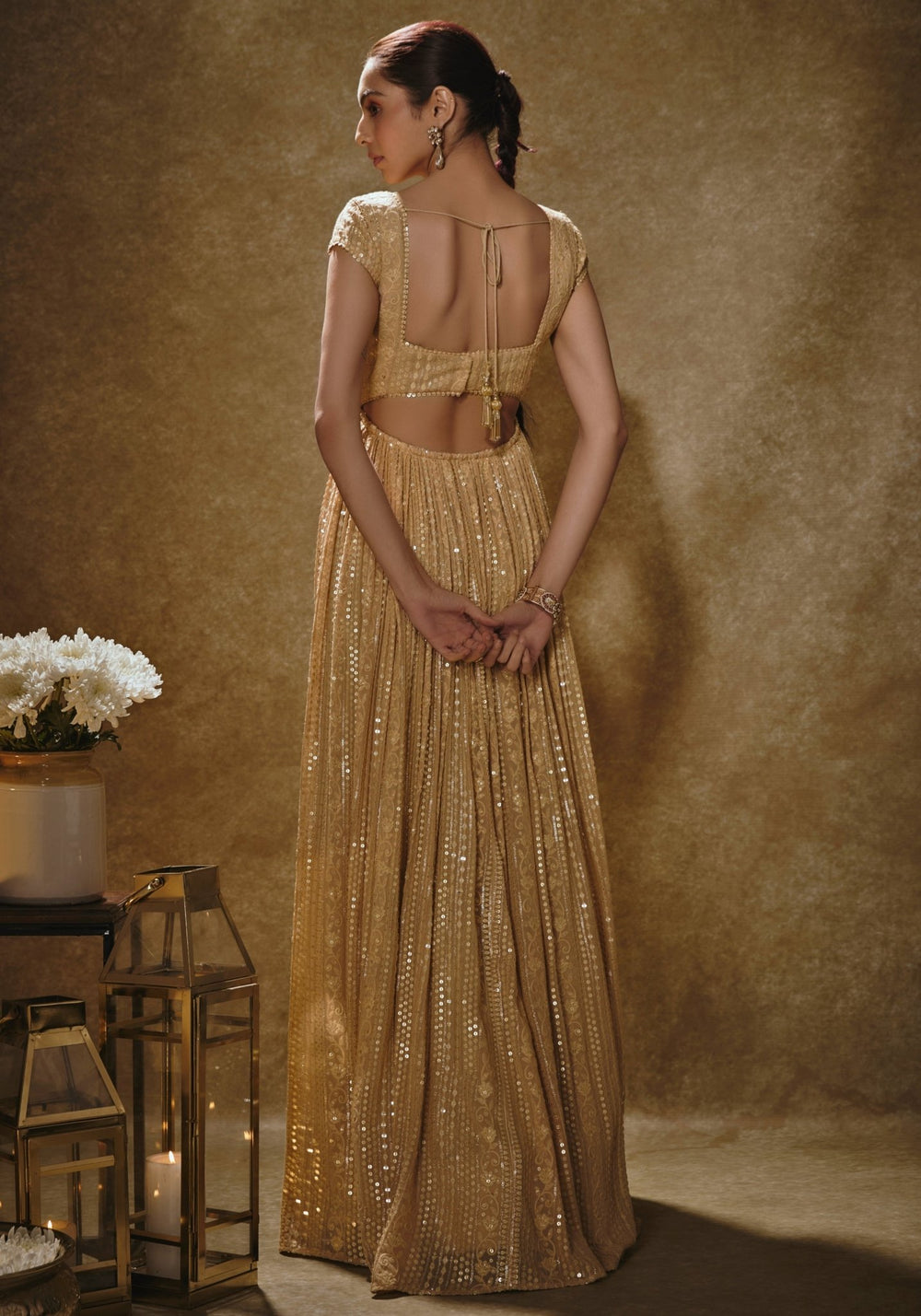 Rose Gold Embroidered Anarkali Set Renee Label - Fabilicious Fashion