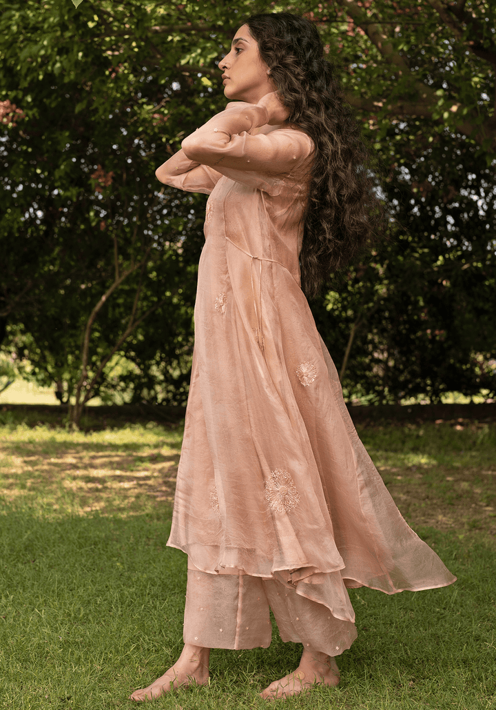 Rose Gold Embroidered Kurta Set Zoon Tribe - Fabilicious Fashion