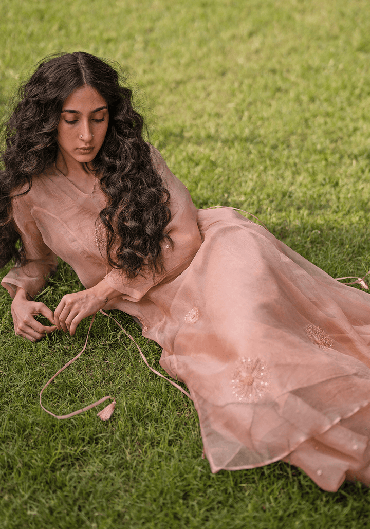Rose Gold Embroidered Kurta Set Zoon Tribe - Fabilicious Fashion