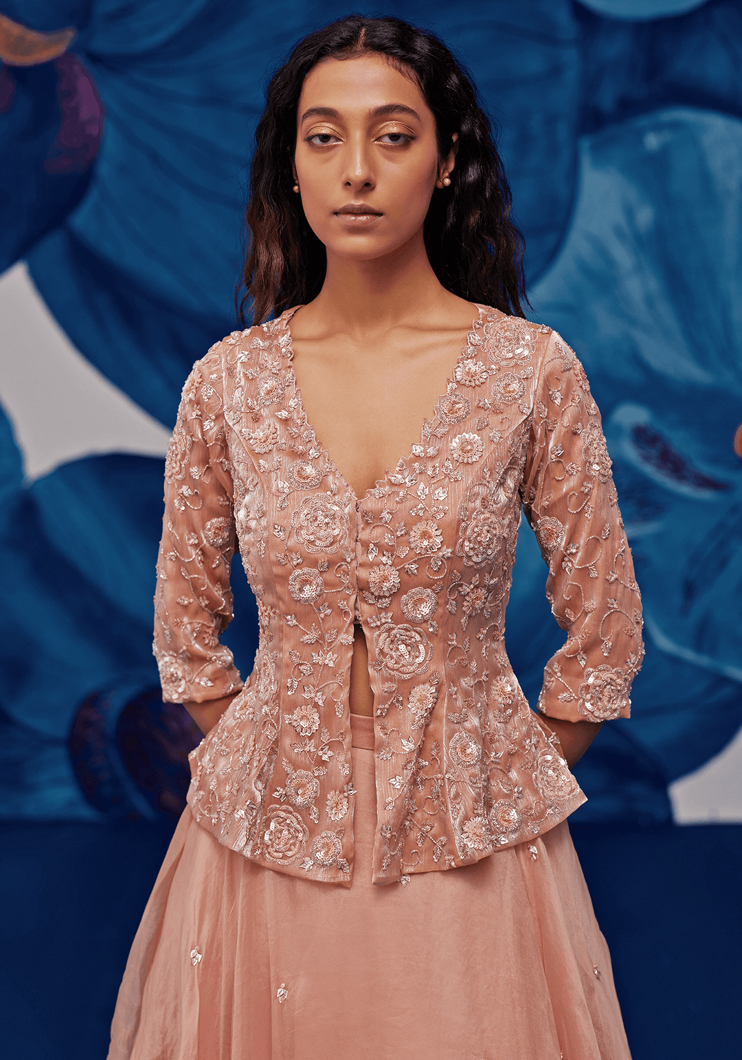Rose Gold Jacket Lehenga Set Zoon Tribe - Fabilicious Fashion