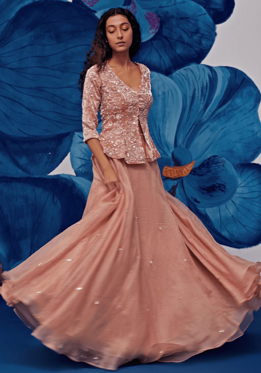 Rose Gold Jacket Lehenga Set Zoon Tribe - Fabilicious Fashion