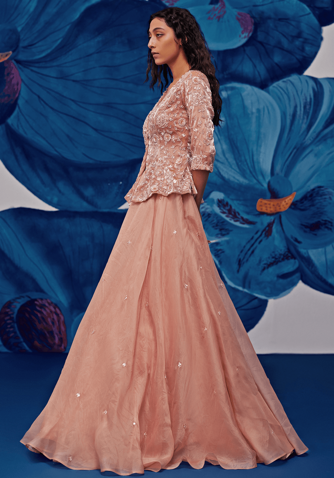 Rose Gold Jacket Lehenga Set Zoon Tribe - Fabilicious Fashion