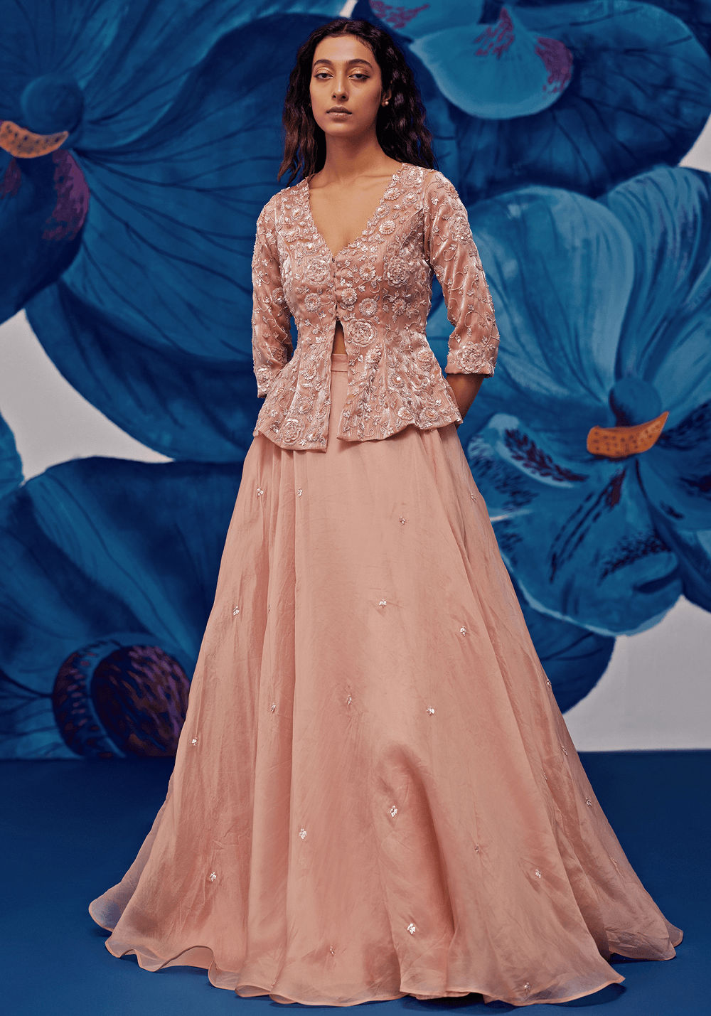Rose Gold Jacket Lehenga Set Zoon Tribe - Fabilicious Fashion