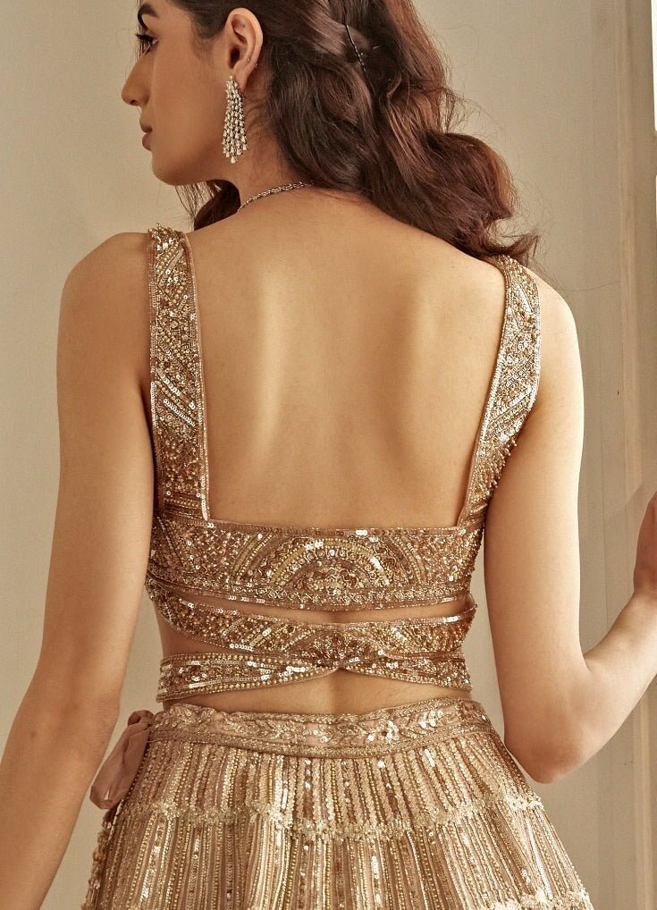 Rose Gold Moti and Cut Daana Embroidered Lehenga Set Studio Iris - Fabilicious Fashion