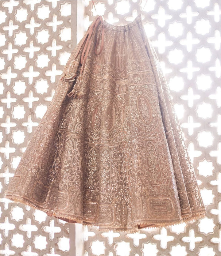 Rose Gold Moti and Cut Daana Embroidered Lehenga Set Studio Iris - Fabilicious Fashion