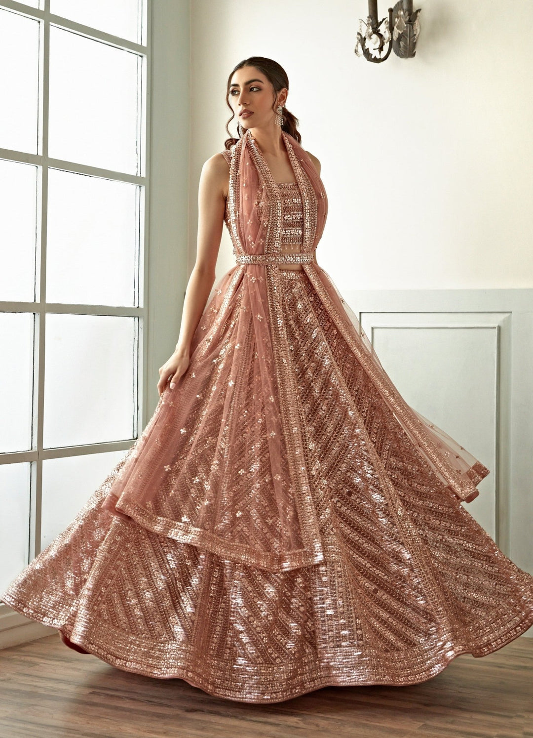 Rose Gold Sequenced Lehenga Set Studio Iris - Fabilicious Fashion