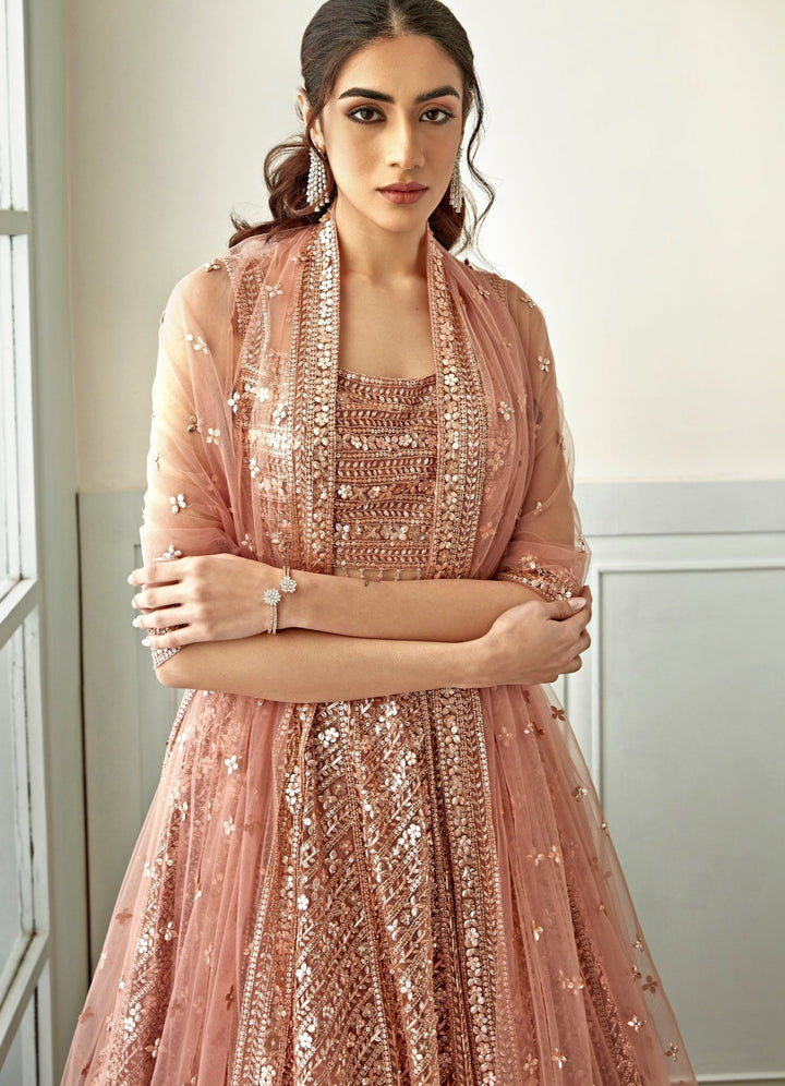 Rose Gold Sequenced Lehenga Set Studio Iris - Fabilicious Fashion