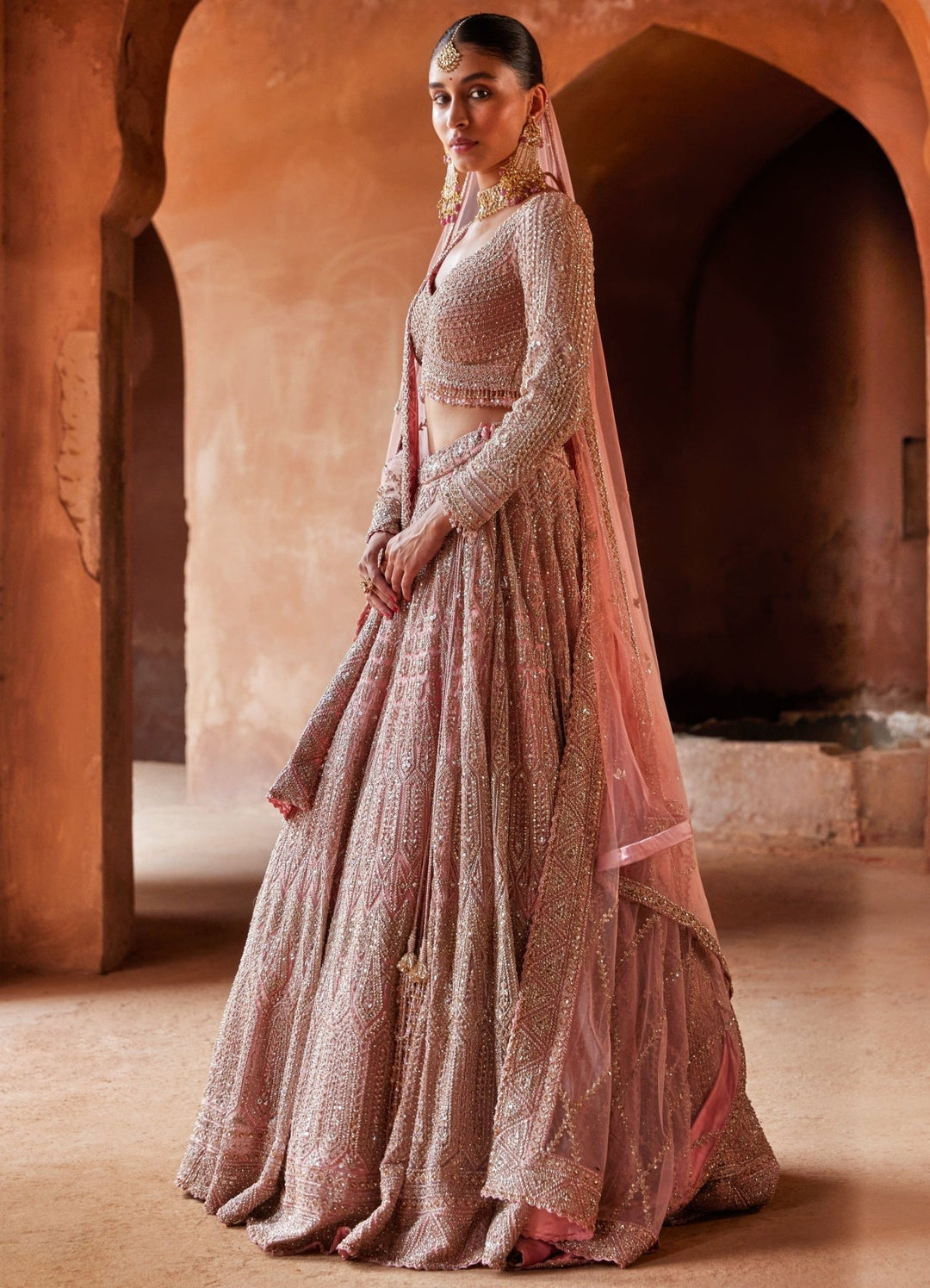rose pink bridal dresses Light Lace Floral Wedding Gown Celebrate your special day in our Light Pink Lace Floral Wedding Gown Nitika Gujral Rose Pink