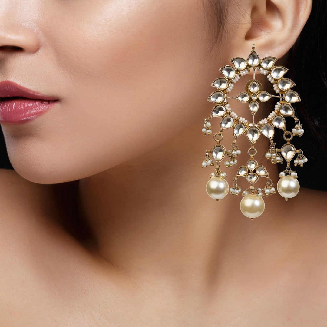 Round Shape Earrings With Pearl Riana by Shikha Jindal - Fabilicious Fashion