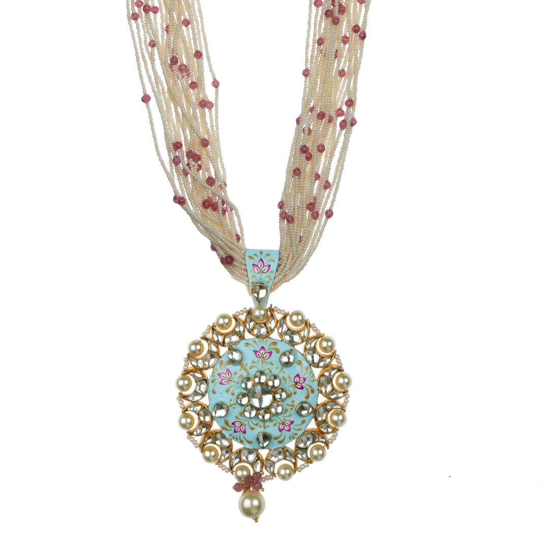 Round Shaped Firozi Pendant Set Riana by Shikha Jindal - Fabilicious Fashion