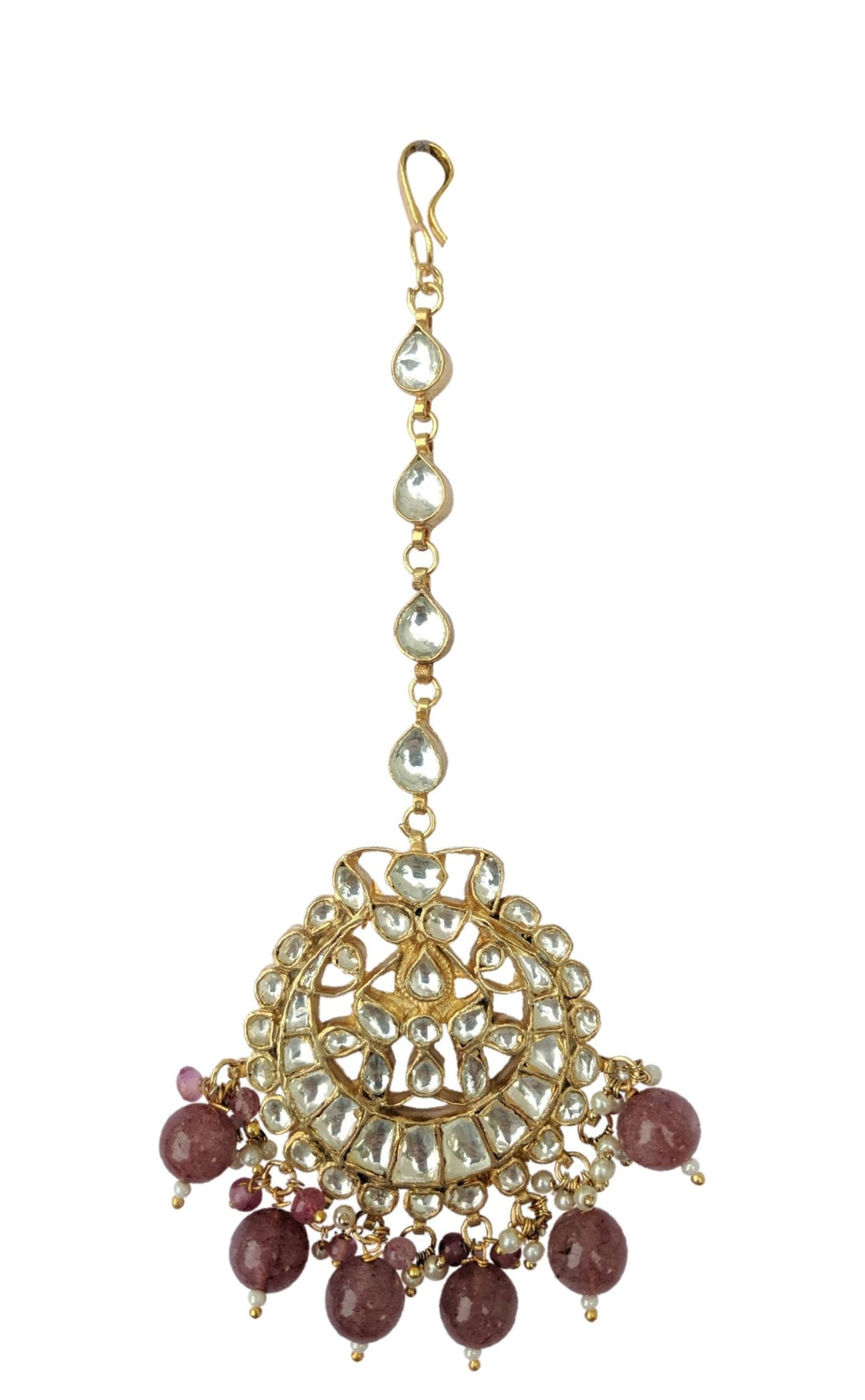 Round Small Tikka With Pastel Pink Beads Riana by Shikha Jindal - Fabilicious Fashion