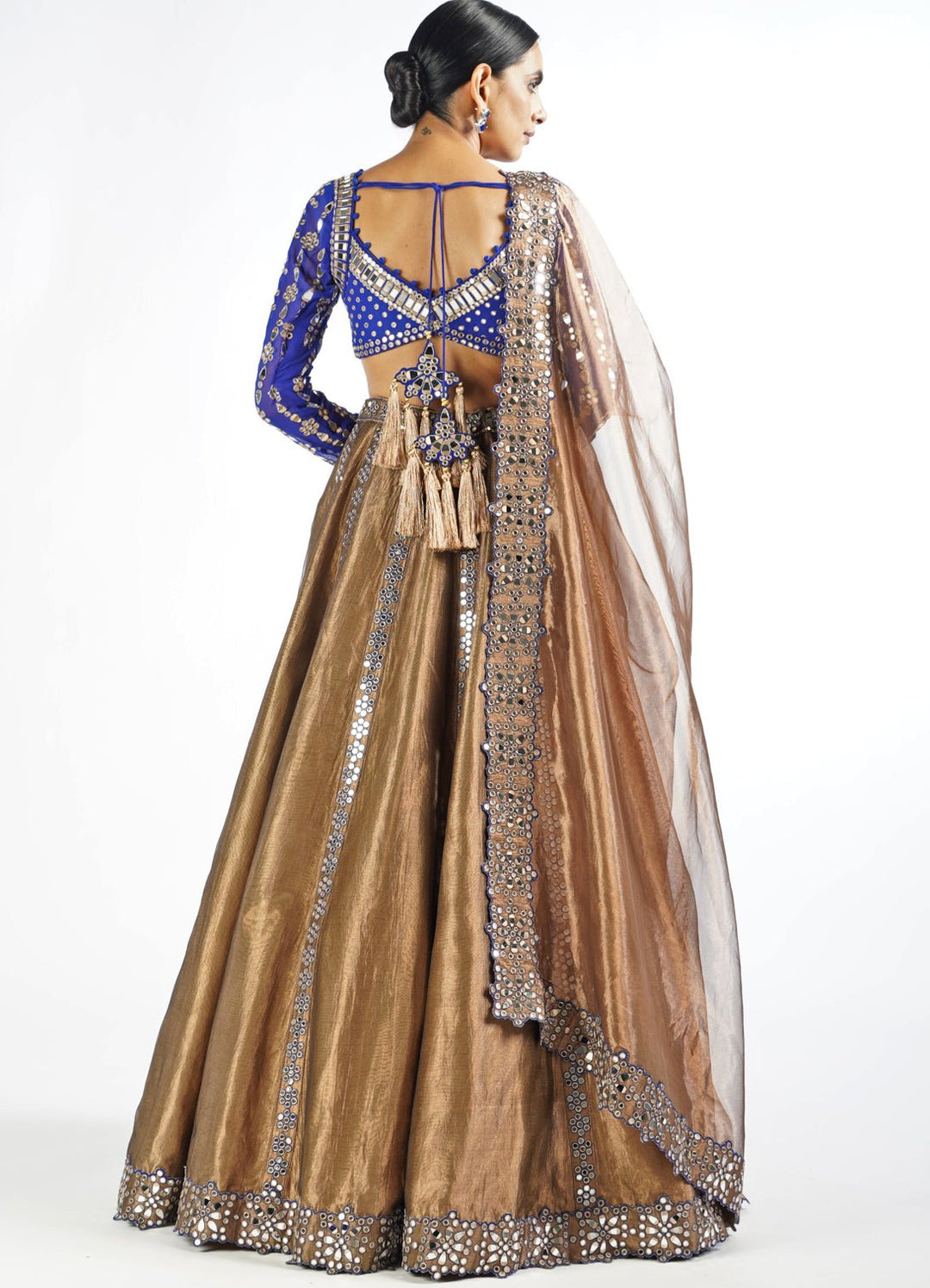 Royal Blue And Copper Shimmer Organza Lehenga Set Vvani by Vani Vats - Fabilicious Fashion