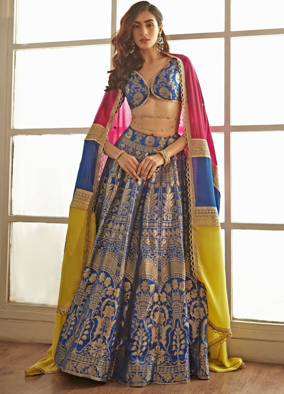 Royal Blue Banarasi Lehenga Set With Multi COloured Dupatta Studio Iris - Fabilicious Fashion
