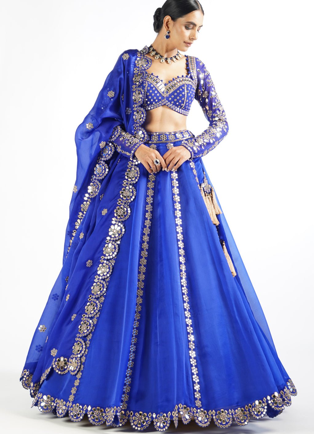 Royal Blue Embellished Blouse And Lehenga Set Vvani by Vani Vats - Fabilicious Fashion