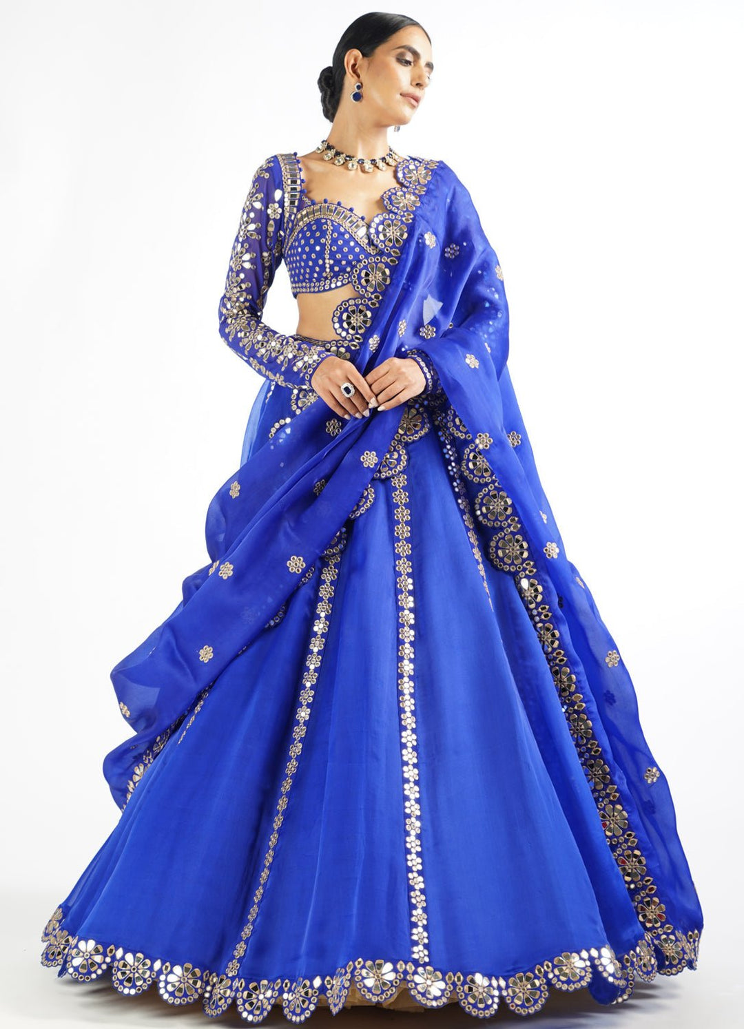 Royal Blue Embellished Blouse And Lehenga Set Vvani by Vani Vats - Fabilicious Fashion
